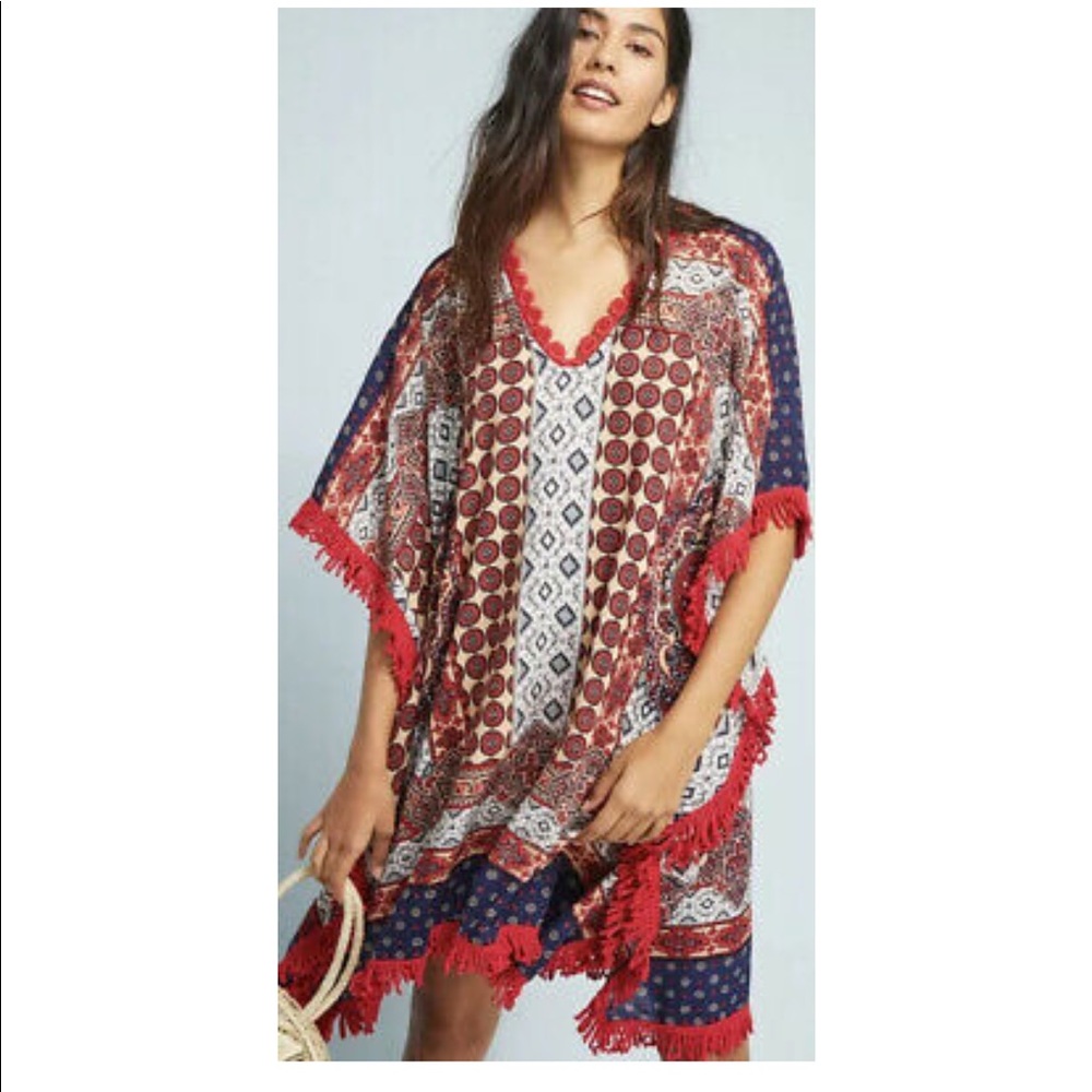 Anthropologie Naudic Fringe Kaftan Kimono Poncho